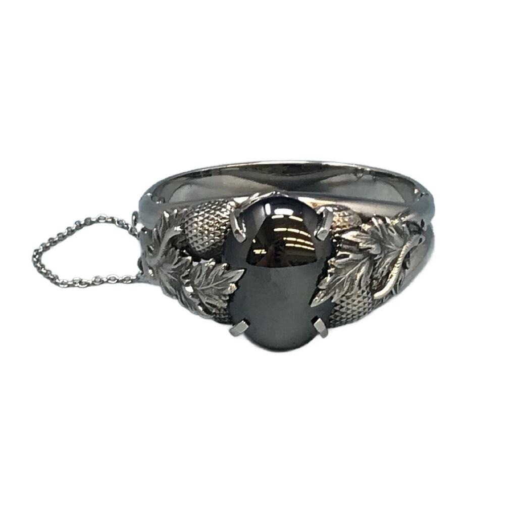 Whiting & Davis Silver-Tone Hematite Cabochon Leaf Bracelet